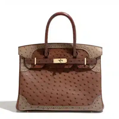 Hermès HSS Birkin 30 Tri-Color Marron/Etrusque/Mousse Ghillies Ostrich Permabrass Hardware