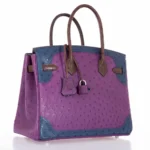 Hermès HSS Guilles Birkin 30 Tri-Color Violine Blue De Malt And Marron Ostrich Palladium Hardware