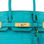 Hermès Birkin 30 Turquoise Matte Porosus Crocodile Gold Hardware