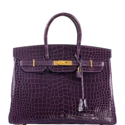 Hermès Birkin 35 Amethyst Shiny Porosus Crocodile Gold Hardware