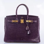 Hermès Birkin 35 Amethyst Shiny Porosus Crocodile Gold Hardware