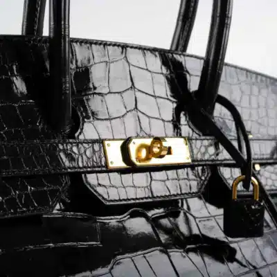 Hermès Birkin 35 Black Shiny Porosus Crocodile detail1