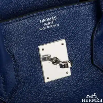 Hermès Birkin 35 Blue Saphire Taurillon Novillo logo