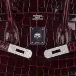 Hermès Rare Collectible Birkin 35 Bordeaux Shiny Porosus Crocodile Diamond Encrusted 18k White Gold Hardware