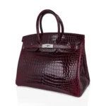 Hermès Rare Collectible Birkin 35 Bordeaux Shiny Porosus Crocodile Diamond Encrusted 18k White Gold Hardware