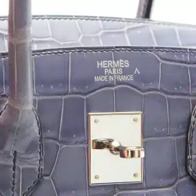 Hermès Birkin 35 Brighton Blue Matte Alligator Missipensis & Togo logo1