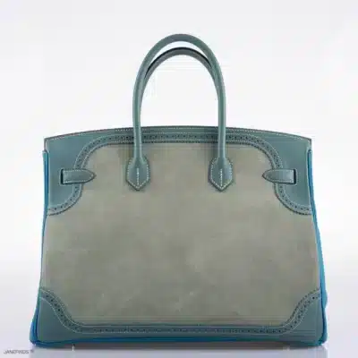 Hermès Limited Edition Birkin 35 Ghillies Ciel Doblis /Turquoise Togo/Bleu Jean Swift Palladium Hardware