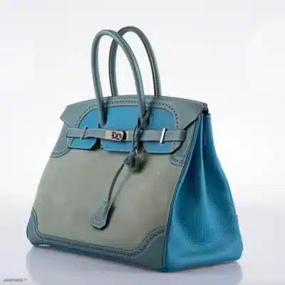 Hermès Limited Edition Birkin 35 Ghillies Ciel Doblis /Turquoise Togo/Bleu Jean Swift Palladium Hardware