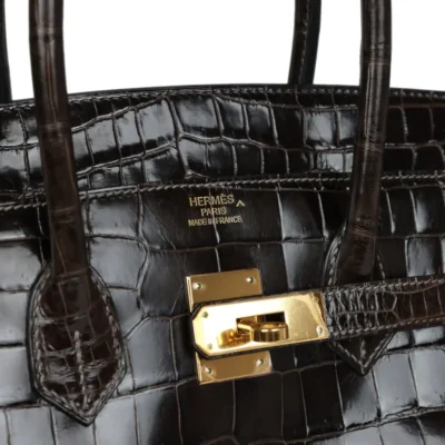 Hermès Birkin 35 Graphite Shiny Porosus Crocodile Gold Hardware