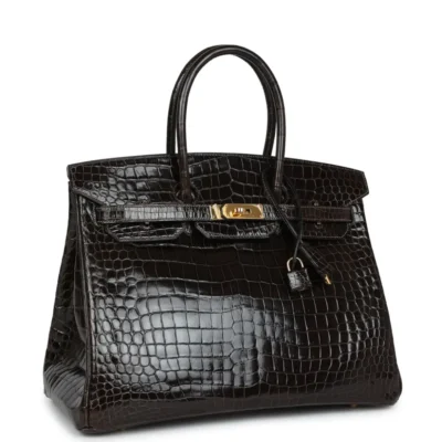 Hermès Birkin 35 Graphite Shiny Porosus Crocodile Gold Hardware