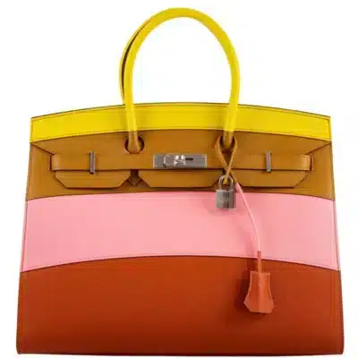 Hermès Limited Edition Birkin 35 Sellier "Sunrise" Rainbow Epsom Palladium Hardware