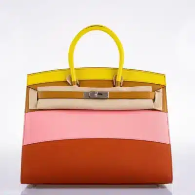 Hermès Limited Edition Birkin 35 Sellier "Sunrise" Rainbow Epsom Palladium Hardware