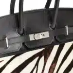 Hermès Birkin 35cm Black Box Calfskin & Zebra Print Calfskin Pony Fur Brushed Palladium Hardware