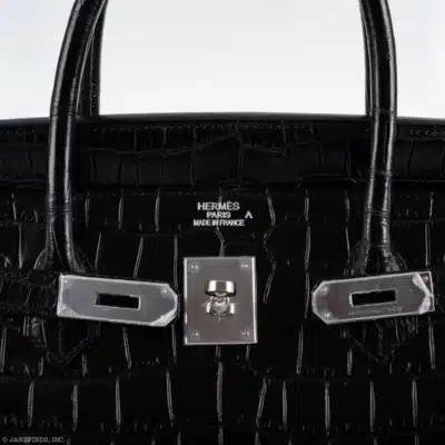 Hermès Birkin 40 Black Matte Porosus Crocodile logo