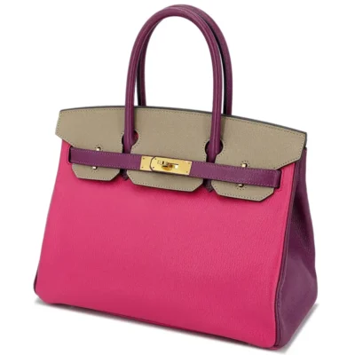 Hermès HSS 2016 Birkin 30 Anemone/Gris Tourterelle/Shocking Rose Chevre Gold Hardware