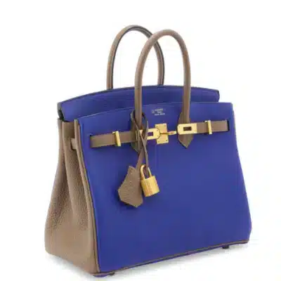 Hermès HSS 2016 Custom Birkin 25 Bleu Électrique And Étoupe Togo Brushed Gold Hardware