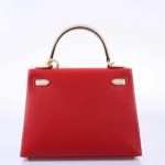 Hermès HSS 2019 Kelly 25 Sellier Rouge Casaque and Craie Epsom Brushed Gold Hardware