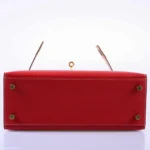 Hermès HSS 2019 Kelly 25 Sellier Rouge Casaque and Craie Epsom Brushed Gold Hardware