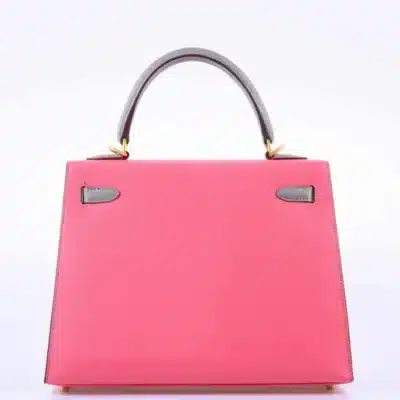 Hermès HSS 2019 Kelly 25 Sellier Roze Azalee and Gris Mouette Epsom Brushed Gold Hardware