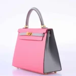 Hermès HSS 2019 Kelly 25 Sellier Roze Azalee and Gris Mouette Epsom Brushed Gold Hardware