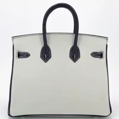 Hermès HSS 2020 Birkin 25 Gris Perle and Bleu Indigo Chevre Brushed Palladium Hardware