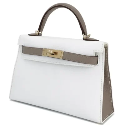 Hermès HSS 2020 Mini Kelly II Gris Asphalte And White Epsom Permabrass Hardware