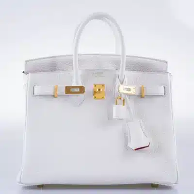 Hermès HSS 2021 Birkin 25 White And Rose Pourpre Interior Togo Brushed Gold Hardware