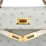 Hermès HSS 2023 Mini Kelly II Gris Perle and Beton Ostrich Gold Hardware Luxury replica handbags