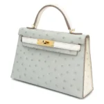 Hermès HSS 2023 Mini Kelly II Gris Perle and Beton Ostrich Gold Hardware Luxury replica handbags