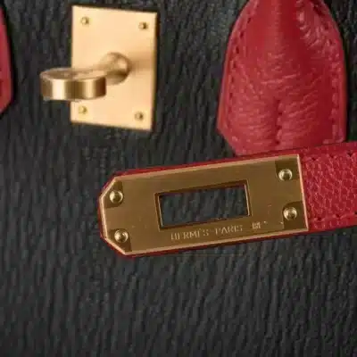 Hermès HSS Birkin 25 Noir and Rouge Casaque Chevre Brushed Gold Hardware