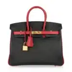 Hermès HSS Birkin 25 Noir and Rouge Casaque Chevre Brushed Gold Hardware