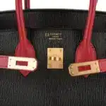 Hermès HSS Birkin 25 Noir and Rouge Casaque Chevre Brushed Gold Hardware