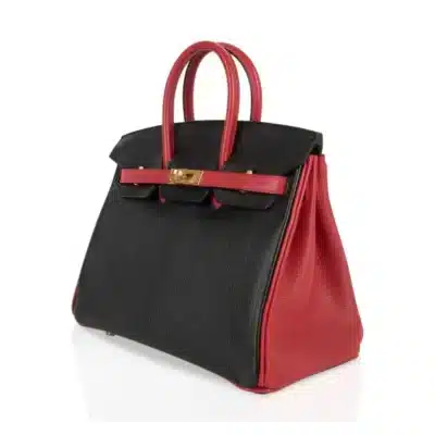 Hermès HSS Birkin 25 Noir and Rouge Casaque Chevre Brushed Gold Hardware