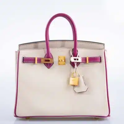 Hermès HSS Birkin 25 Rose Pourpre and Craie Epsom with Brushed Gold Hardware