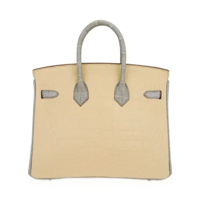 Hermès HSS Birkin 25 Vanille and Gris Pearl Matte Alligator Mississippiensis Brushed Gold Hardware