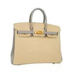 Hermès HSS Birkin 25 Vanille and Gris Pearl Matte Alligator Mississippiensis Brushed Gold Hardware