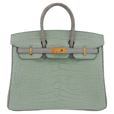 Hermès HSS Birkin 25 Vert D'eau And Gris Perle Matte Alligator Mississippiensis Brushed Gold Hardware