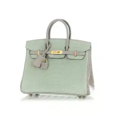 Hermès HSS Birkin 25 Vert D'Eau and Gris Perle Matte Alligator Mississippiensis Brushed Gold Hardware