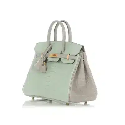 Hermès HSS Birkin 25 Vert D'Eau and Gris Perle Matte Alligator Mississippiensis Brushed Gold Hardware