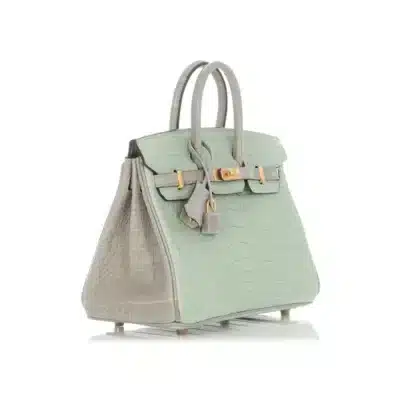 Hermès HSS Birkin 25 Vert D'Eau and Gris Perle Matte Alligator Mississippiensis Brushed Gold Hardware