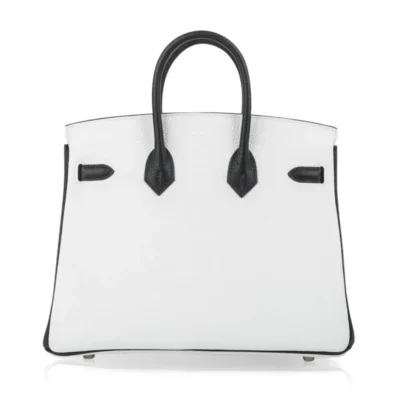 Hermès HSS Birkin 25 White and Black Clemence Brushed Palladium Hardware