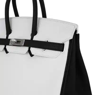 Hermès HSS Birkin 25 White and Black Clemence Brushed Palladium Hardware