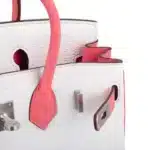 Hermès HSS Birkin 25 White and Rose Azalee Clemence Brushed Palladium Hardware