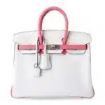 Hermès HSS Birkin 25 White and Rose Azalee Clemence Brushed Palladium Hardware