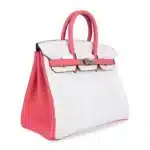 Hermès HSS Birkin 25 White and Rose Azalee Clemence Brushed Palladium Hardware