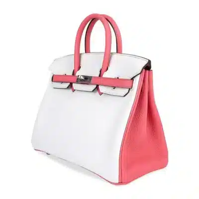 Hermès HSS Birkin 25 White and Rose Azalee Clemence Brushed Palladium Hardware