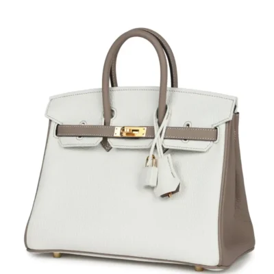 Hermès HSS Birkin 25 White and Gris Tourterelle Clemence Gold Hardware