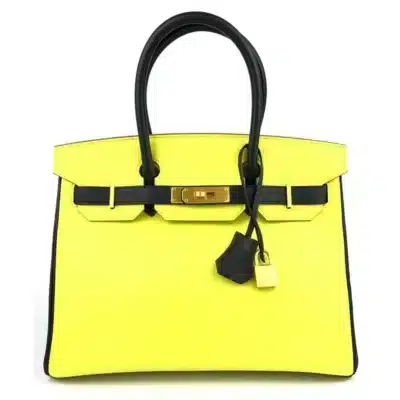 Hermès HSS Birkin 30 Black and Lime Yellow Chèvre Brushed Gold Hardware