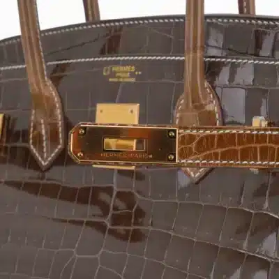 Hermès HSS Birkin 30 Gris Elephant and Ficelle Shiny Niloticus Crocodile Gold Hardware