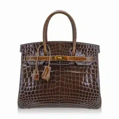 Hermès HSS Birkin 30 Gris Elephant and Ficelle Shiny Niloticus Crocodile Gold Hardware